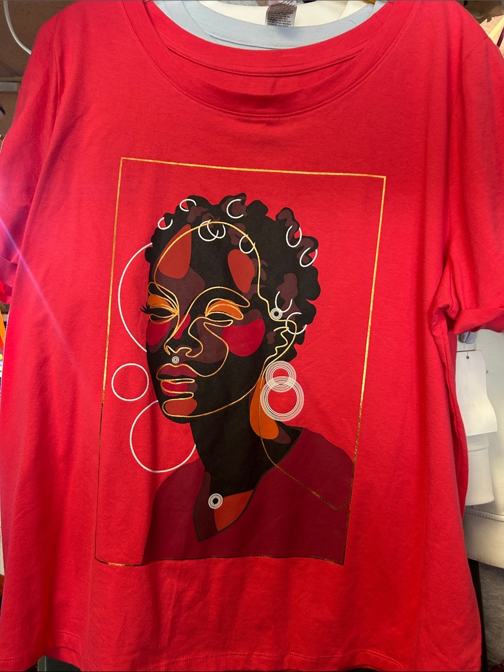 Target Red Graphic Short Sleeve Tee with Multicolor Portrait Print